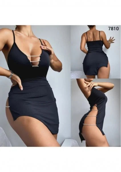 Zincir Detay Gecelik Elbise