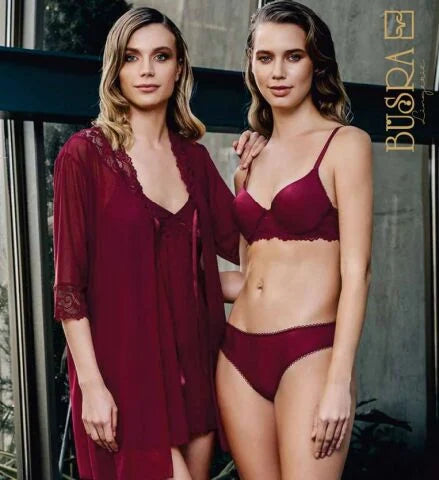 Balenli Destekli 4 lü Bayan Sütyen Gecelik Takım Bordo